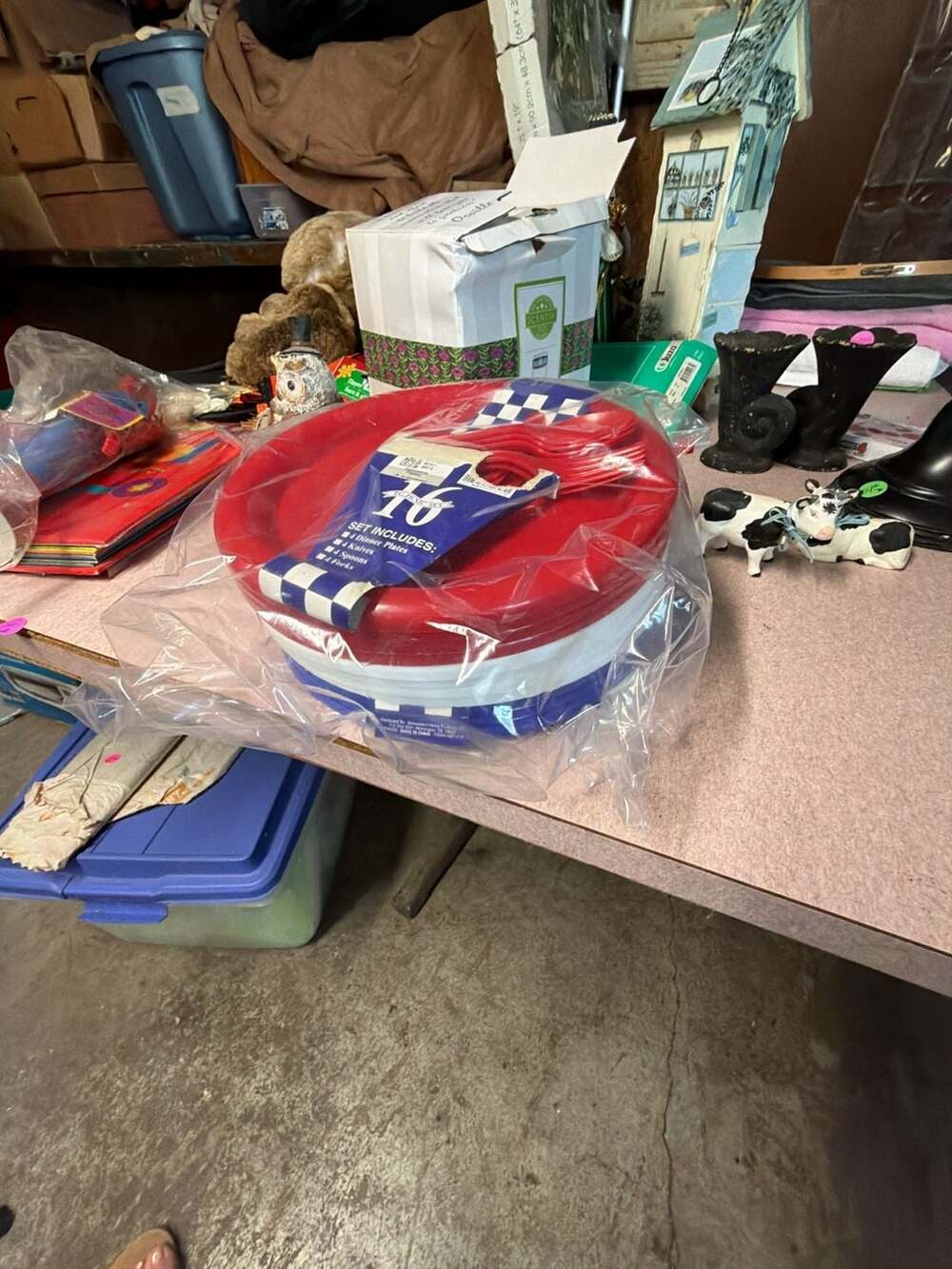 TC Picnic 48-Piece Red, White, and Blue Plastic Dinnerware Set